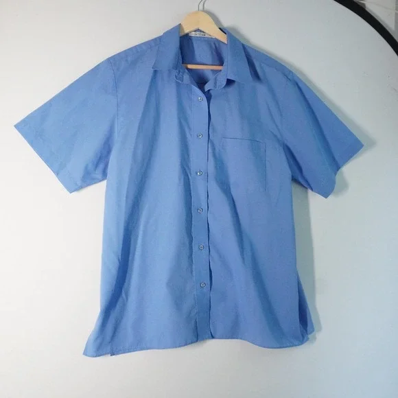 Foxcroft Wrinkle Free Short Sleeve Top Blue Cotton Blend Women's Size 12 - Picture 1 of 7